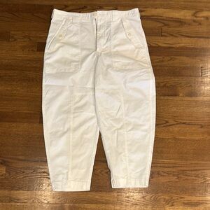 Light Cream Cargo Pants with High Waist and Tapered Fit